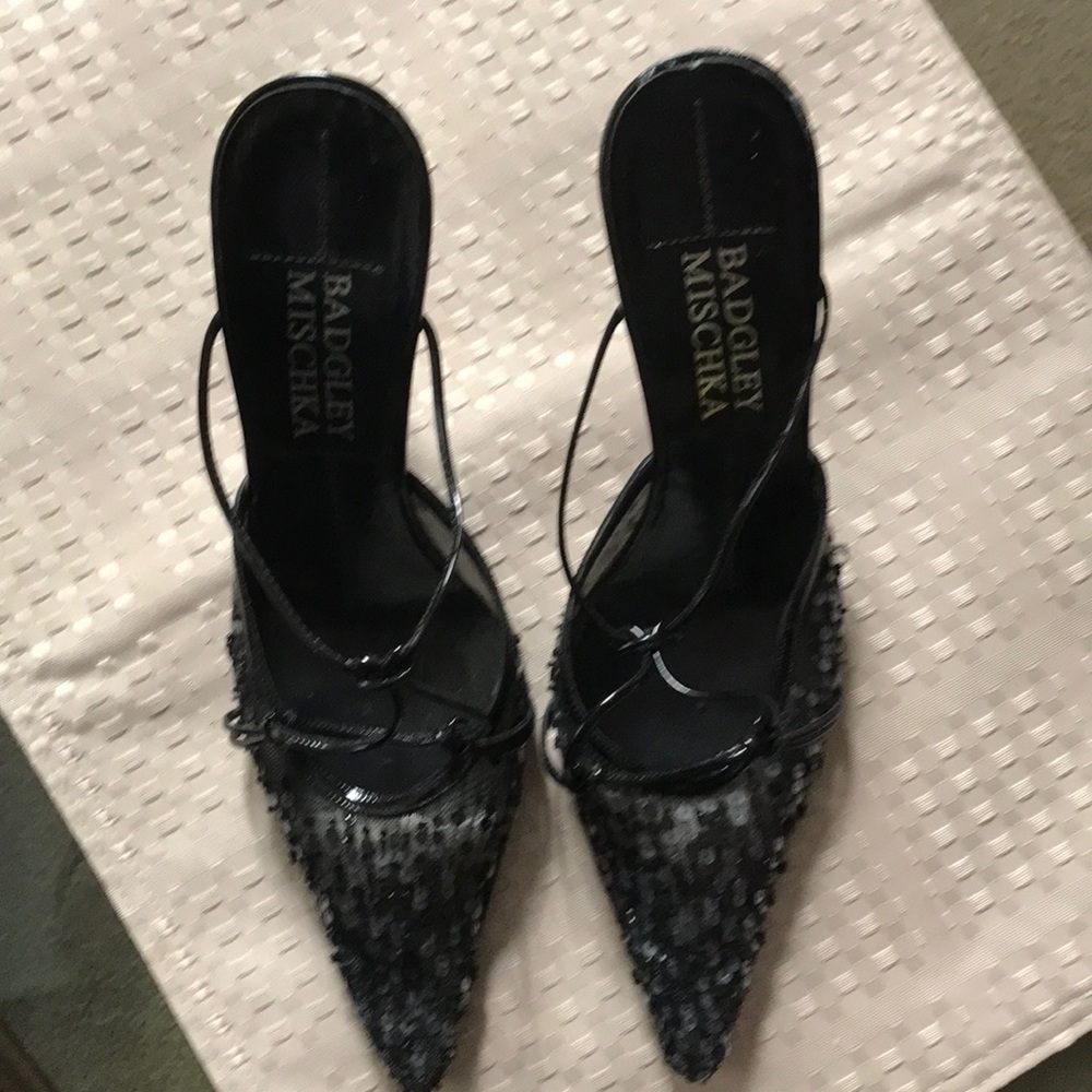 Badgley Mischa Sling Back Black Evening Shoes - Picture 2 of 5